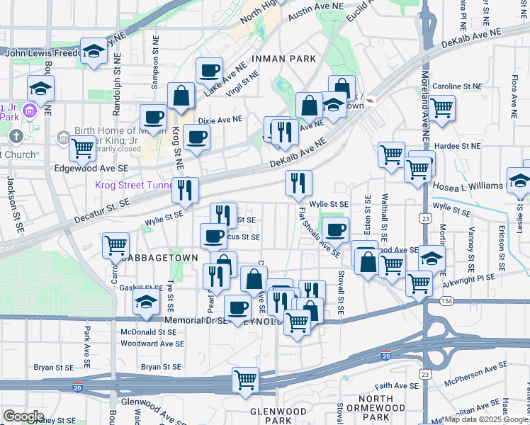 map of restaurants, bars, coffee shops, grocery stores, and more near 70 Chester Avenue Southeast in Atlanta