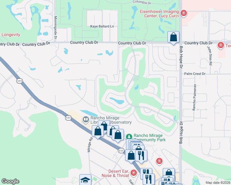 map of restaurants, bars, coffee shops, grocery stores, and more near 59 Palma Drive in Rancho Mirage