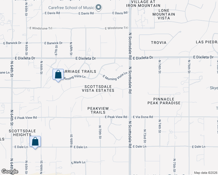map of restaurants, bars, coffee shops, grocery stores, and more near 29285 North 70th Way in Scottsdale