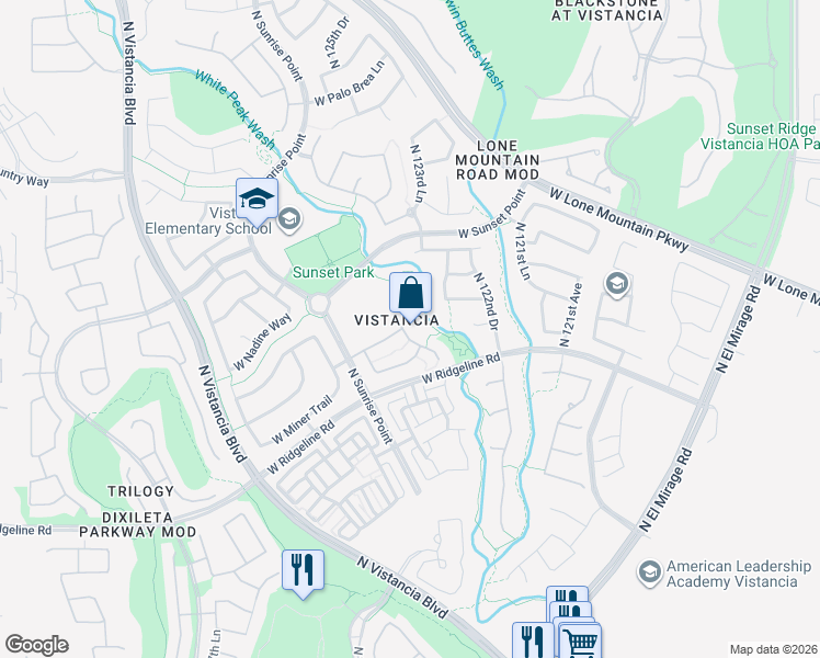 map of restaurants, bars, coffee shops, grocery stores, and more near 12402 West Morning Vista Lane in Peoria