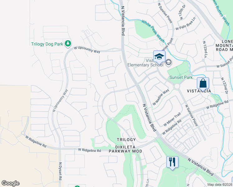 map of restaurants, bars, coffee shops, grocery stores, and more near 29636 North 129th Lane in Peoria