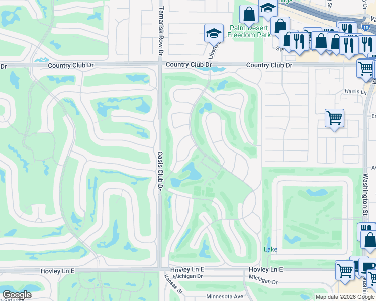 map of restaurants, bars, coffee shops, grocery stores, and more near 40928 Sea Island Lane in Palm Desert