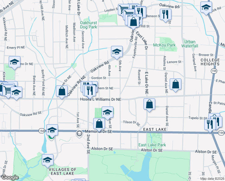 map of restaurants, bars, coffee shops, grocery stores, and more near 2480 Hosea L Williams Drive Northeast in Atlanta