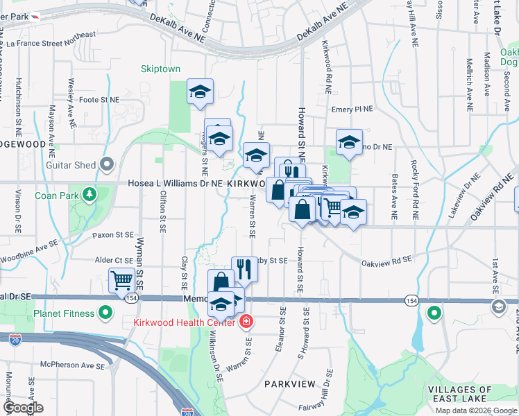 map of restaurants, bars, coffee shops, grocery stores, and more near 60 Warren Street Northeast in Atlanta