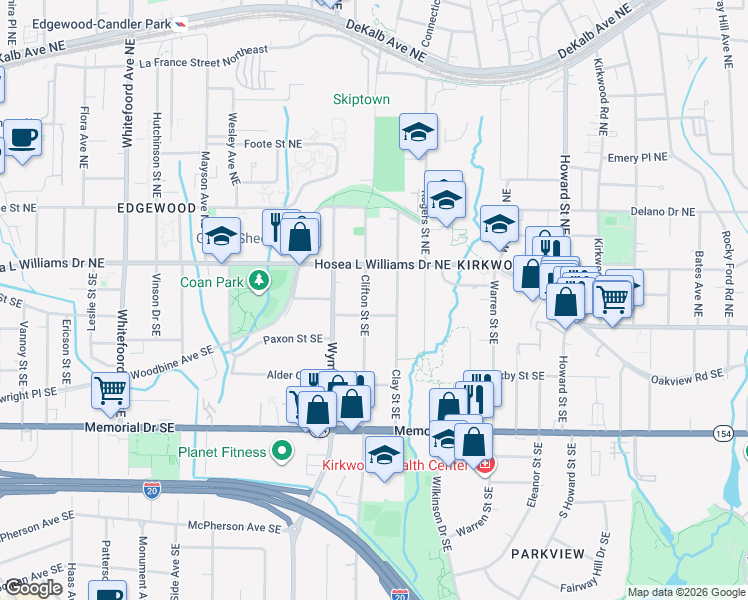 map of restaurants, bars, coffee shops, grocery stores, and more near 1703-1743 Stanwood Avenue Southeast in Atlanta