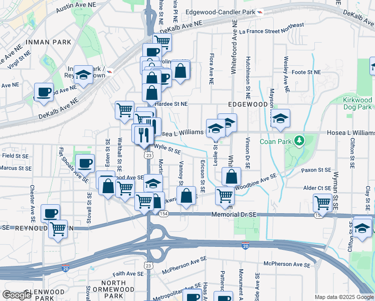 map of restaurants, bars, coffee shops, grocery stores, and more near 71 Vannoy Street Southeast in Atlanta