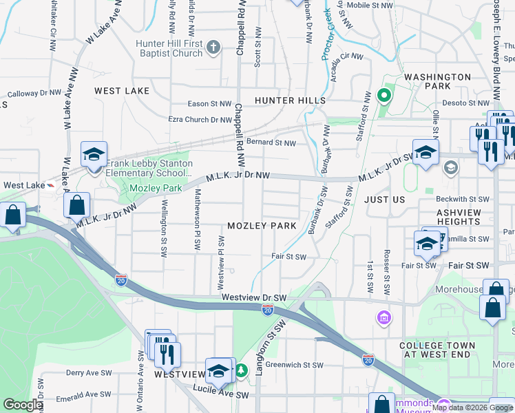 map of restaurants, bars, coffee shops, grocery stores, and more near in Atlanta