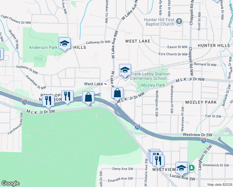 map of restaurants, bars, coffee shops, grocery stores, and more near 1739 Martin Luther King Junior Drive Northwest in Atlanta