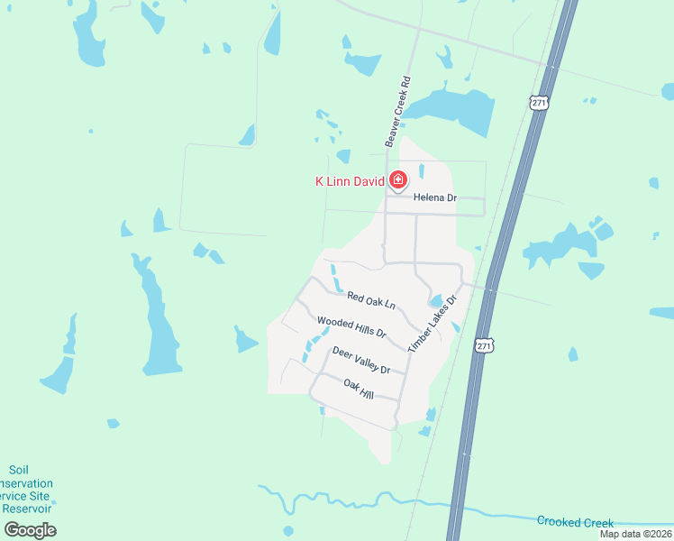 map of restaurants, bars, coffee shops, grocery stores, and more near 270 Red Oak Lane in Powderly