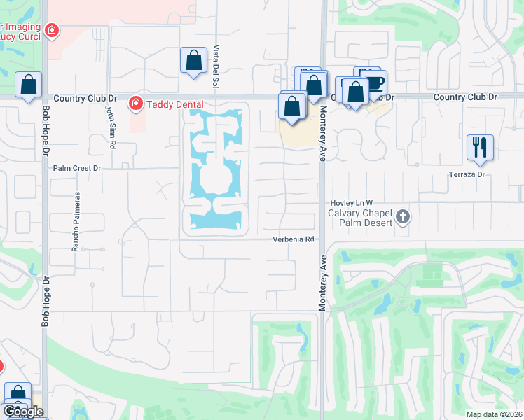 map of restaurants, bars, coffee shops, grocery stores, and more near 4 Calle La Reina in Rancho Mirage
