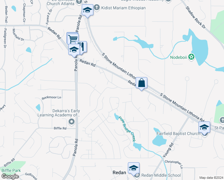 map of restaurants, bars, coffee shops, grocery stores, and more near 1344 Biffle Road in Stone Mountain