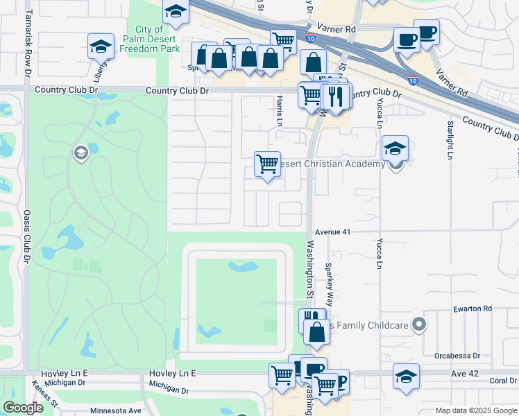 map of restaurants, bars, coffee shops, grocery stores, and more near 40932 Flying Sea Road in Palm Desert