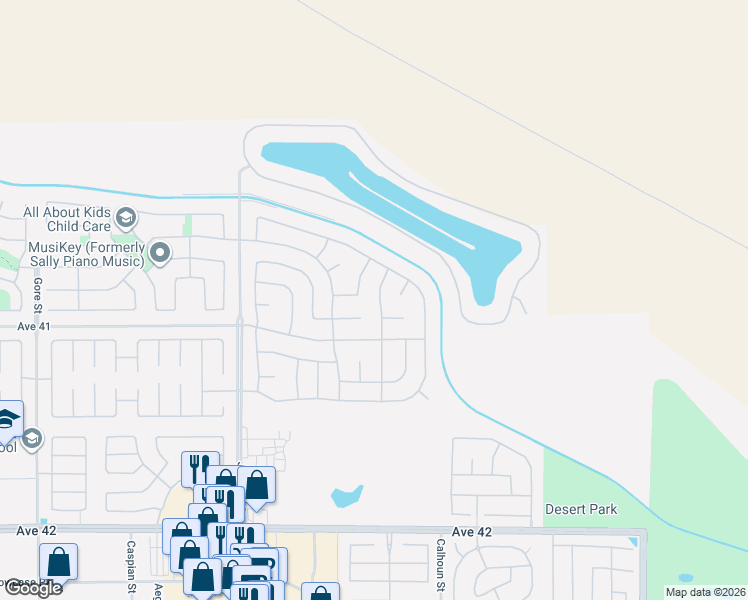 map of restaurants, bars, coffee shops, grocery stores, and more near 40681 Morris Street in Indio