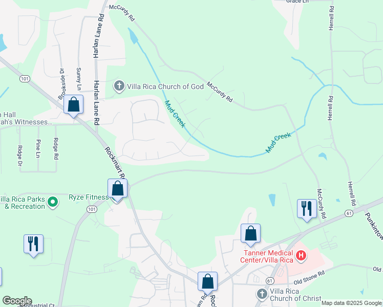 map of restaurants, bars, coffee shops, grocery stores, and more near 608 Hemlock Court in Villa Rica