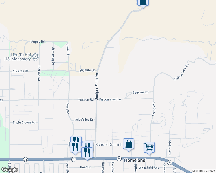 map of restaurants, bars, coffee shops, grocery stores, and more near Osborne Lane in Homeland
