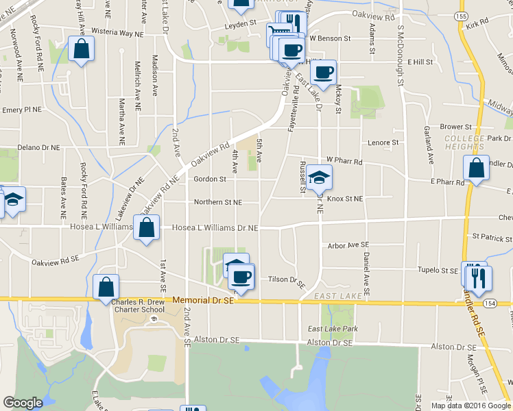 map of restaurants, bars, coffee shops, grocery stores, and more near 32 5th Avenue Northeast in Atlanta
