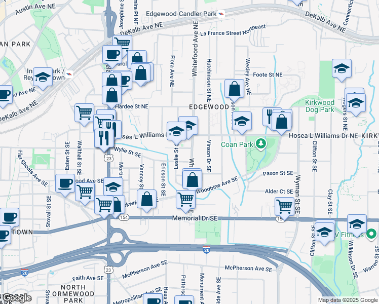 map of restaurants, bars, coffee shops, grocery stores, and more near 70 Whitefoord Avenue Southeast in Atlanta