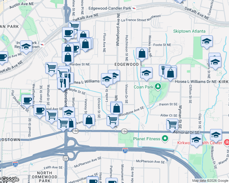 map of restaurants, bars, coffee shops, grocery stores, and more near 70 Whitefoord Avenue Southeast in Atlanta