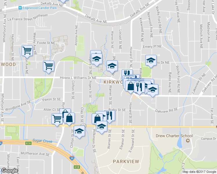 map of restaurants, bars, coffee shops, grocery stores, and more near 39 Warren Street Northeast in Atlanta