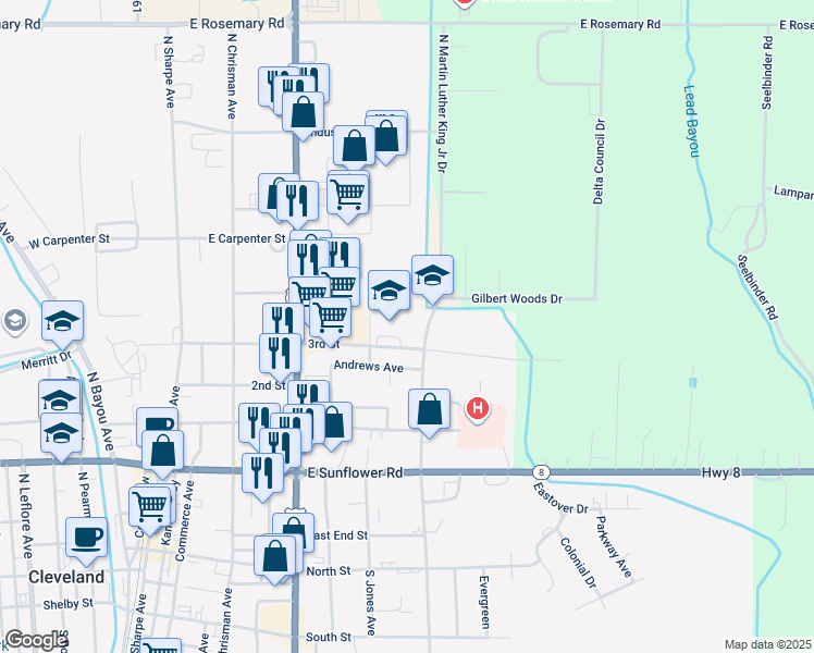 map of restaurants, bars, coffee shops, grocery stores, and more near 607 3rd Street in Cleveland