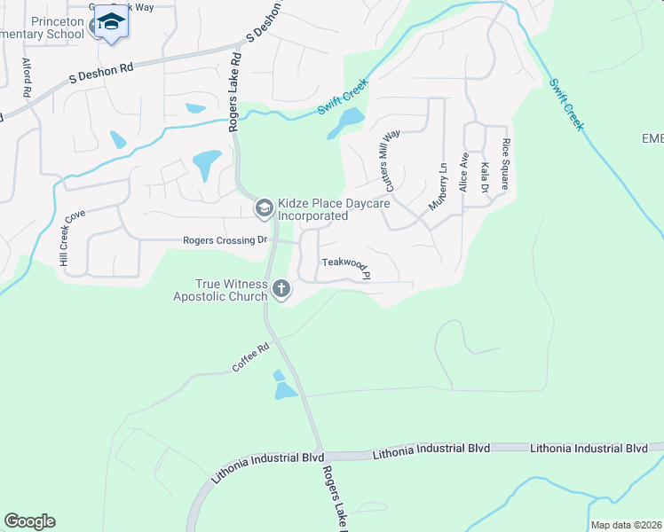 map of restaurants, bars, coffee shops, grocery stores, and more near 7227 Teakwood Place in Lithonia