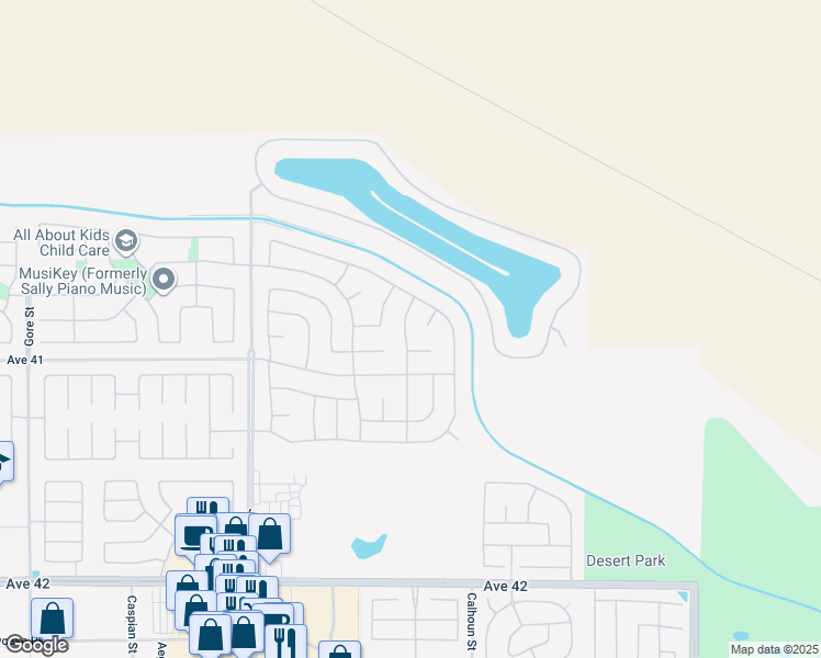 map of restaurants, bars, coffee shops, grocery stores, and more near 40676 Morris Street in Indio