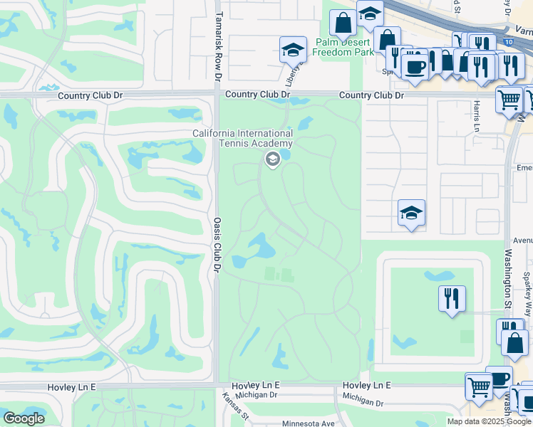 map of restaurants, bars, coffee shops, grocery stores, and more near 40752 Sea Island Lane in Palm Desert