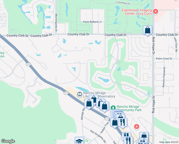 map of restaurants, bars, coffee shops, grocery stores, and more near 87 La Cerra Drive in Rancho Mirage