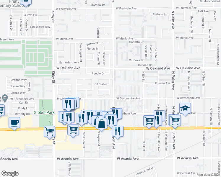 map of restaurants, bars, coffee shops, grocery stores, and more near 384 Calle Cazadero in Hemet