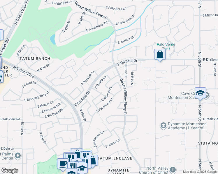 map of restaurants, bars, coffee shops, grocery stores, and more near 5003 East Armor Street in Cave Creek
