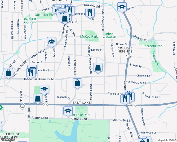 map of restaurants, bars, coffee shops, grocery stores, and more near 2689 Knox Street Northeast in Atlanta