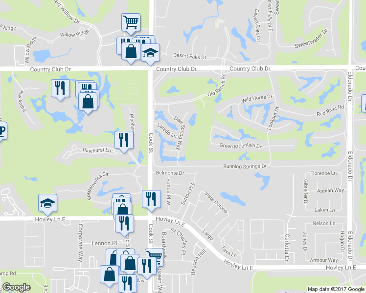 map of restaurants, bars, coffee shops, grocery stores, and more near 164 Deer Spring Way in Palm Desert