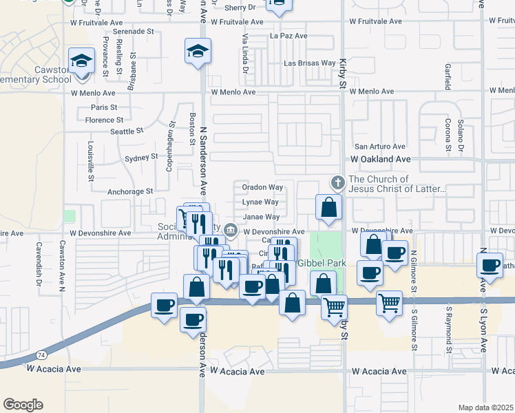 map of restaurants, bars, coffee shops, grocery stores, and more near 3003 Lynae Way in Hemet