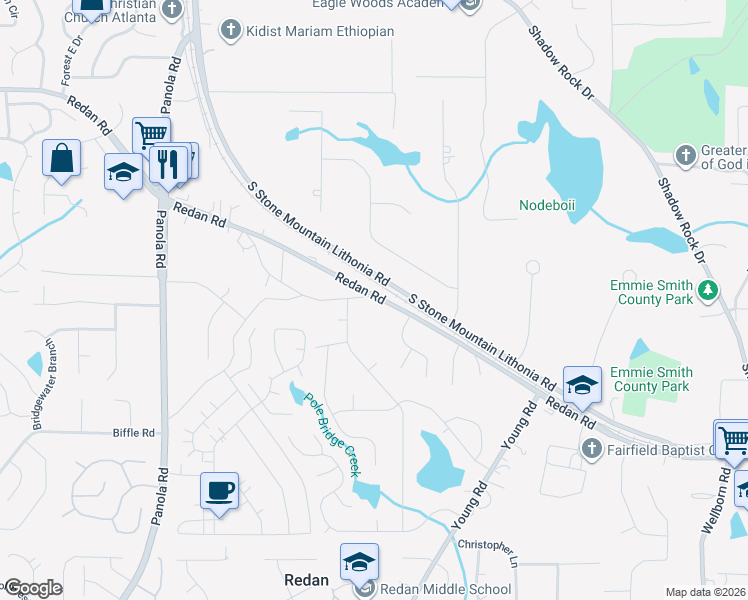 map of restaurants, bars, coffee shops, grocery stores, and more near in Redan