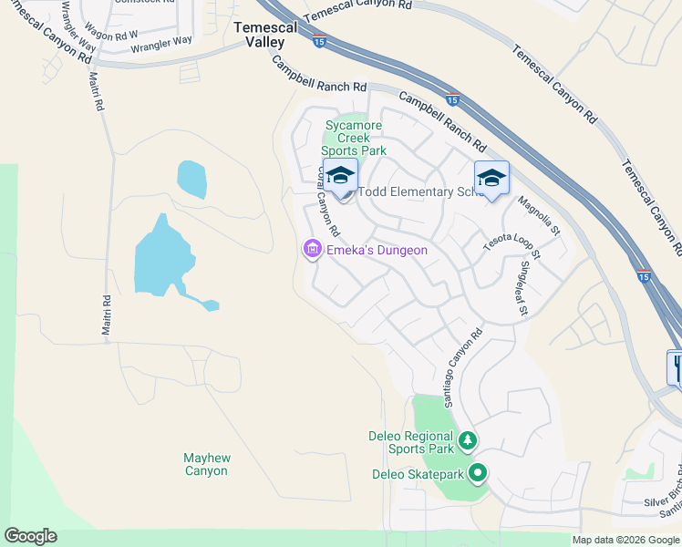 map of restaurants, bars, coffee shops, grocery stores, and more near 25207 Lemongrass Street in Corona