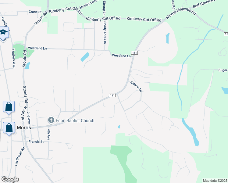 map of restaurants, bars, coffee shops, grocery stores, and more near 1004 Morris Majestic Road in Morris