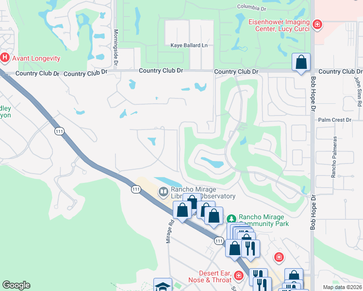 map of restaurants, bars, coffee shops, grocery stores, and more near 82 La Cerra Drive in Rancho Mirage