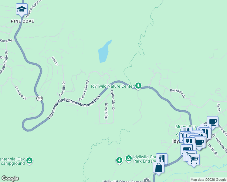 map of restaurants, bars, coffee shops, grocery stores, and more near 25462 Cedar Glen Drive in Idyllwild-Pine Cove