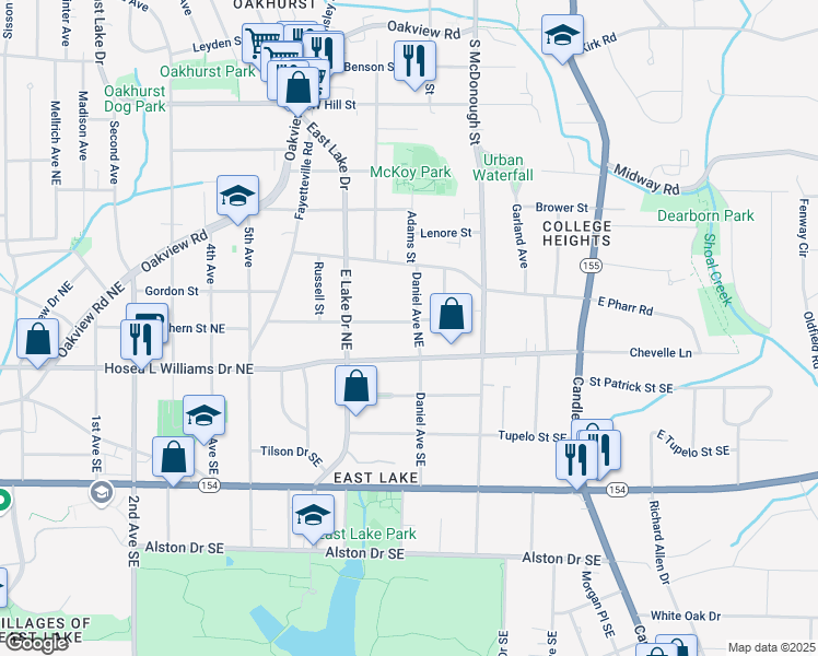 map of restaurants, bars, coffee shops, grocery stores, and more near 2689 Knox Street Northeast in Atlanta