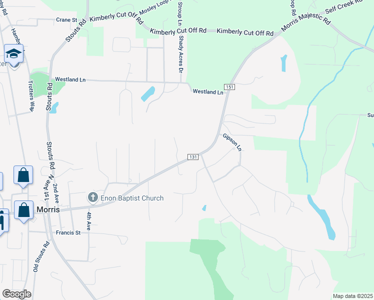 map of restaurants, bars, coffee shops, grocery stores, and more near 1004 Morris Majestic Road in Morris
