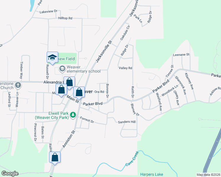 map of restaurants, bars, coffee shops, grocery stores, and more near 709 Bonnie Drive in Weaver