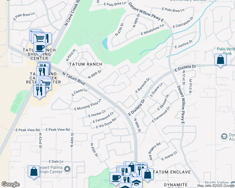 map of restaurants, bars, coffee shops, grocery stores, and more near 4723 East Morning Vista Lane in Cave Creek