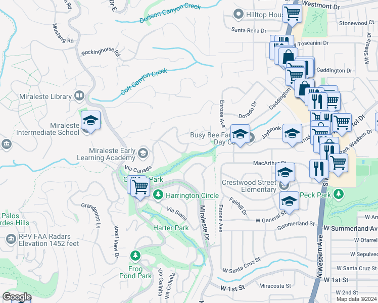 map of restaurants, bars, coffee shops, grocery stores, and more near 6432 Via Canada in Rancho Palos Verdes
