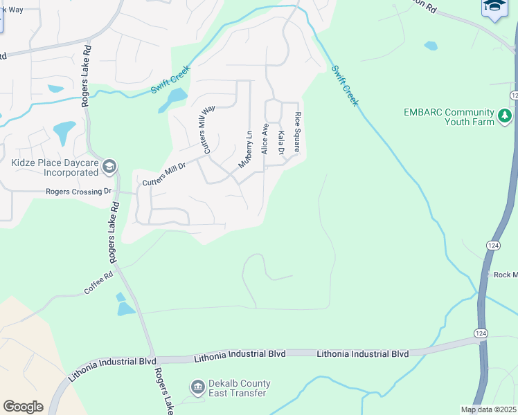 map of restaurants, bars, coffee shops, grocery stores, and more near 1515 Alice Avenue in Lithonia