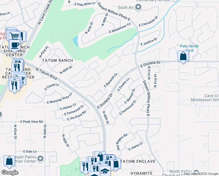 map of restaurants, bars, coffee shops, grocery stores, and more near 4864 East Barwick Drive in Cave Creek