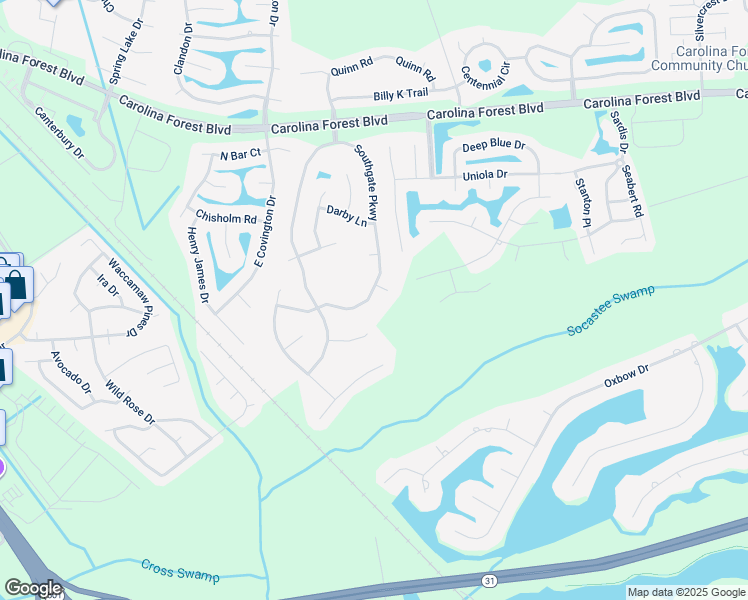 map of restaurants, bars, coffee shops, grocery stores, and more near 4949 Southgate Parkway in Myrtle Beach