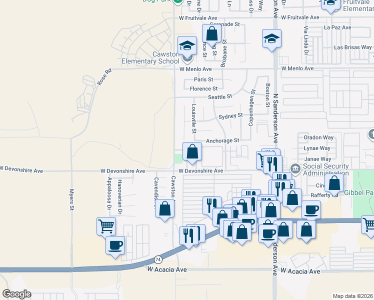 map of restaurants, bars, coffee shops, grocery stores, and more near Shellish Dr & Via Capri in Hemet