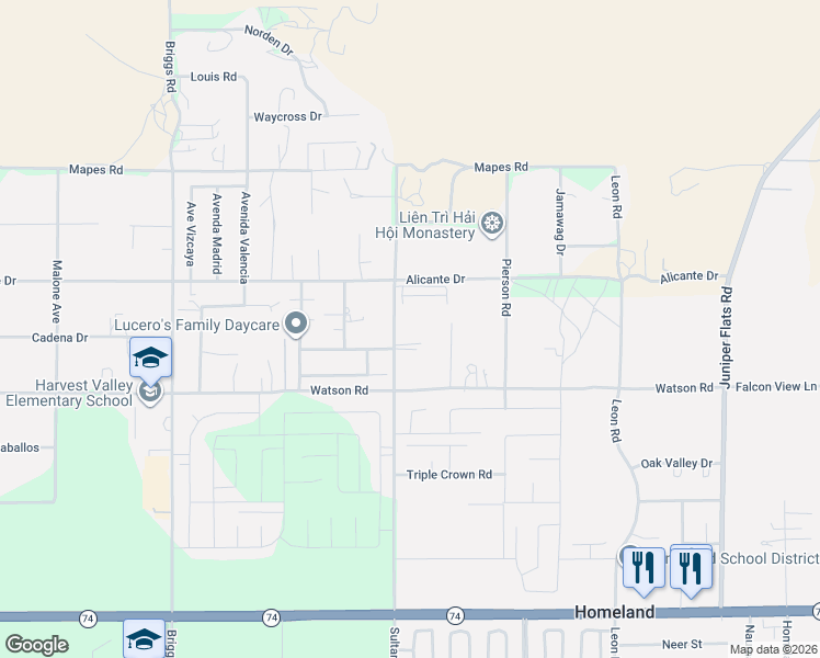 map of restaurants, bars, coffee shops, grocery stores, and more near 25310 Sultanas Road in Homeland
