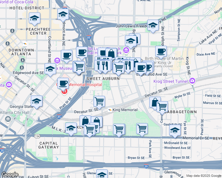 map of restaurants, bars, coffee shops, grocery stores, and more near 69 William Holmes Borders Dr SE in Atlanta