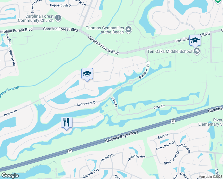 map of restaurants, bars, coffee shops, grocery stores, and more near 200 Shoreward Drive in Myrtle Beach
